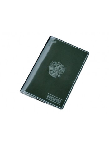 Обложка для паспорта кожаная ОП-О с тиснением Герб РФ и PASSPORT Эллада зеленый 