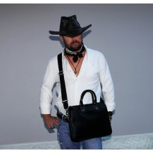Мужская сумка на плечо из натуральной кожи 9313 черная Apache