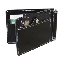 Зажим для денег и карт из кожи с защитой от сканирования RFID ОК-S черный Apache
